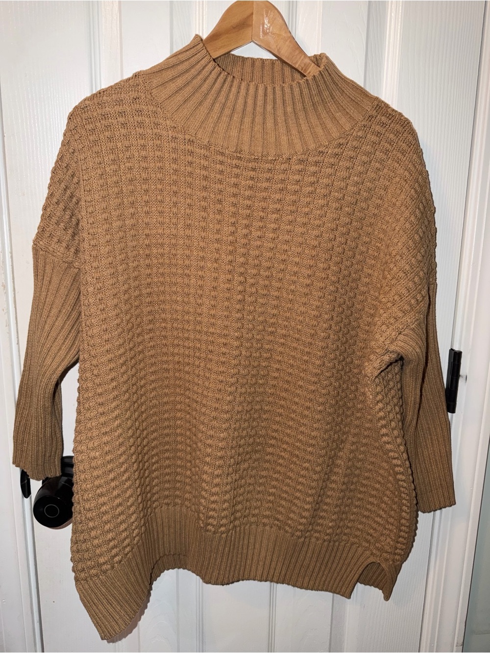 French Connection Camel Textured Knit Mock Neck Sweater Tunic M
